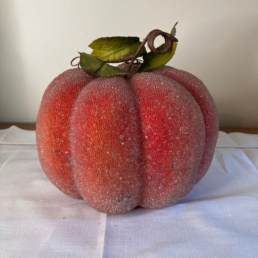 Sugared Beaded Pumpkin Tabletop Decor Fall Thanksgiving Kitsch Vintage 60s READ